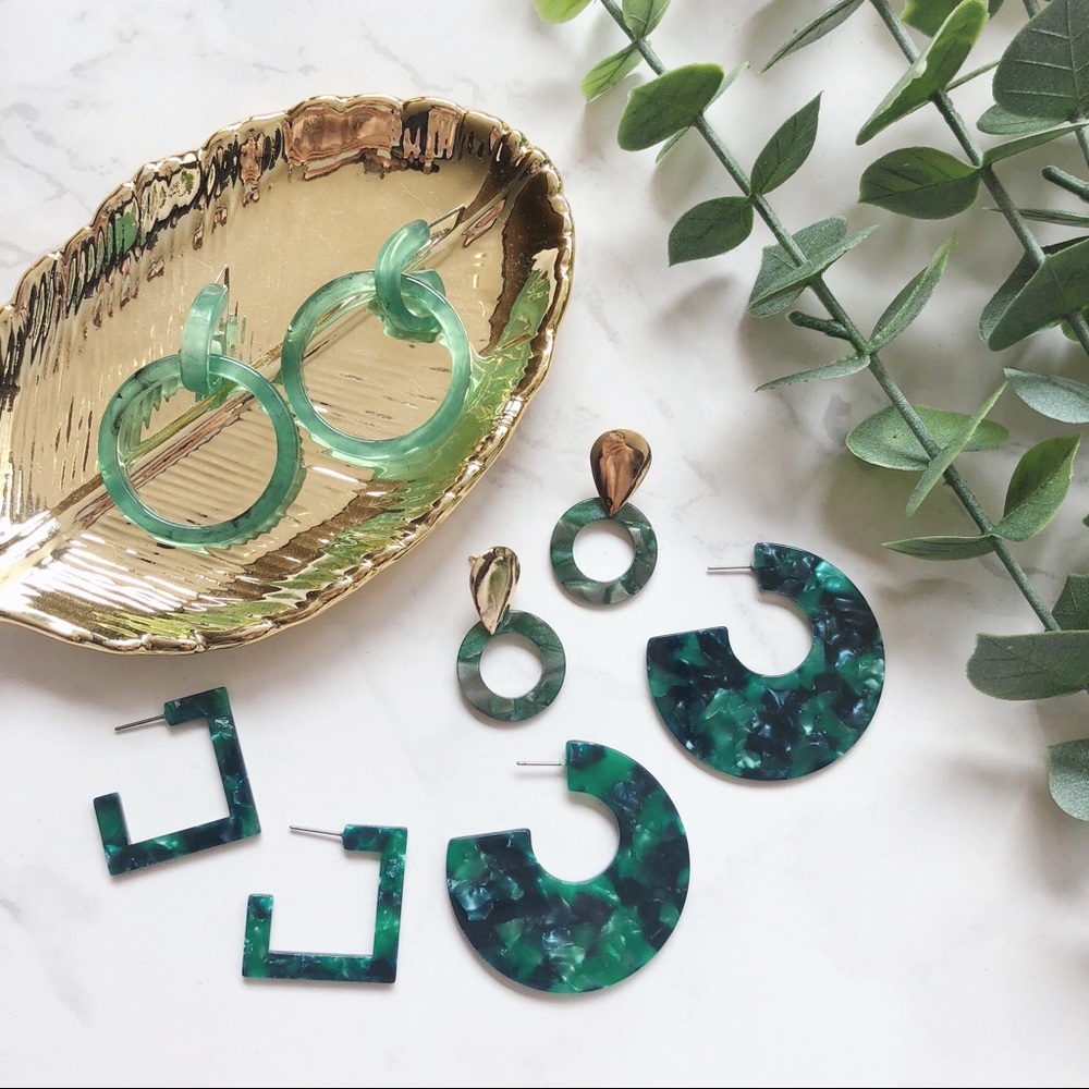 Emerald Tortoise Statement Earrings - Picture 6 of 7